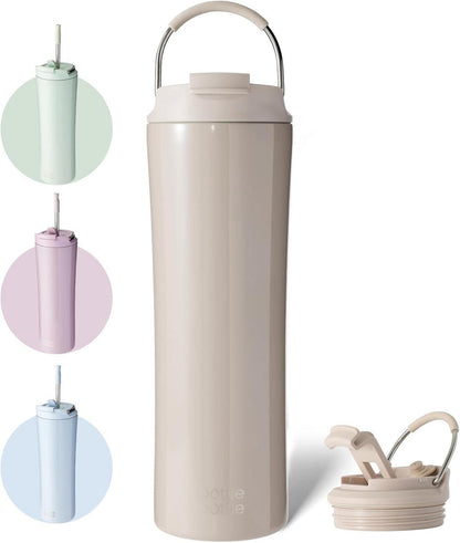 Isolierter Kaffeebecher 680 ml mit Deckel und Strohhalm