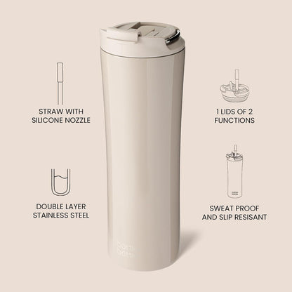 Isolierter Kaffeebecher 680 ml mit Deckel und Strohhalm, edelstahl, auslaufsicher