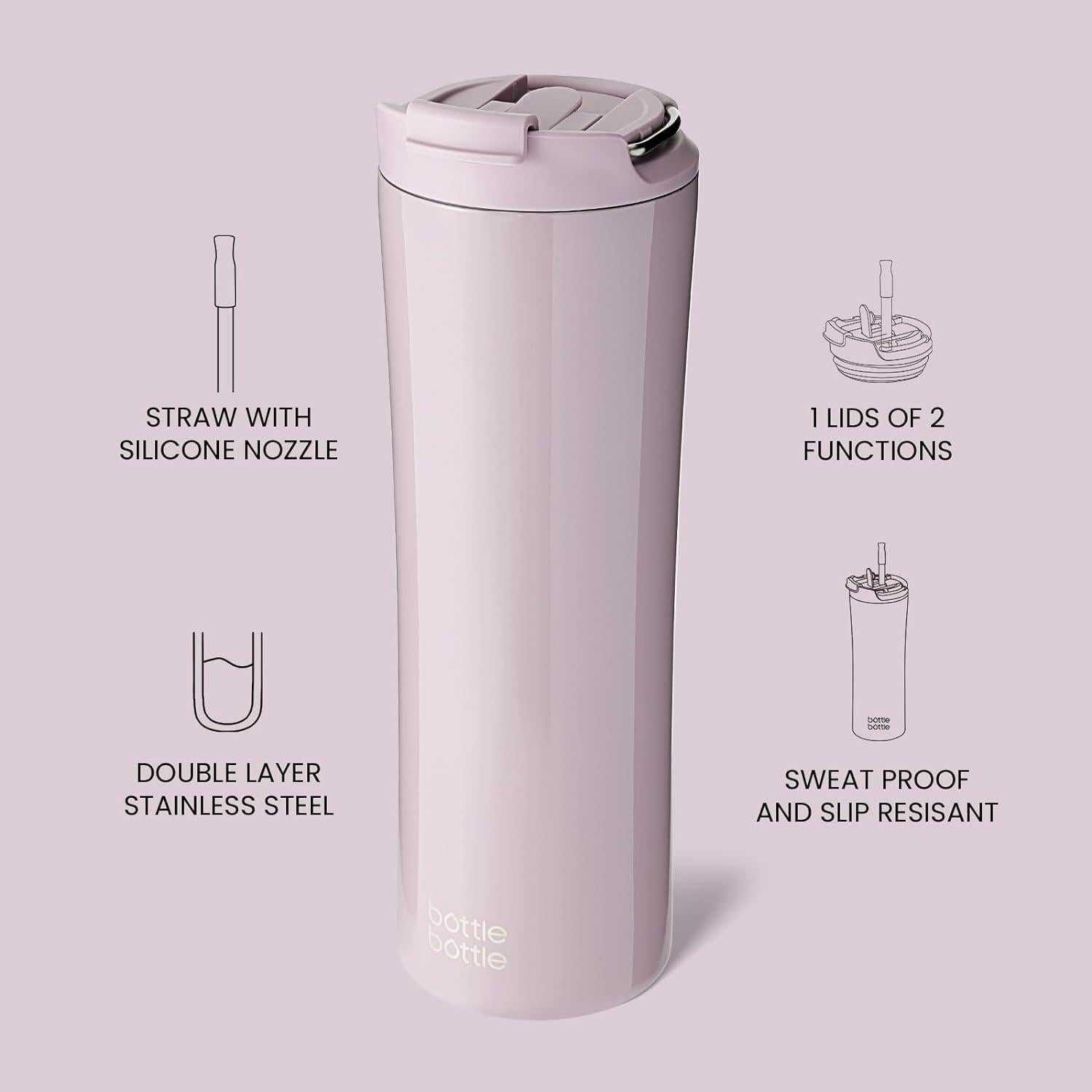 Isolierter Kaffeebecher 680 ml mit Deckel und Strohhalm, lila