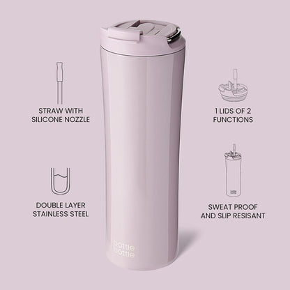 Isolierter Kaffeebecher 680 ml mit Deckel und Strohhalm, lila