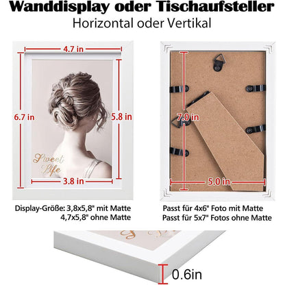 Egofine Bilderrahmen 13x18 cm Weiß 6er-Set mit Echtglas