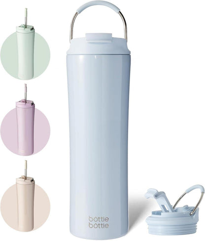 Isolierter Kaffeebecher 680 ml mit Deckel Strohhalm Griff Blue