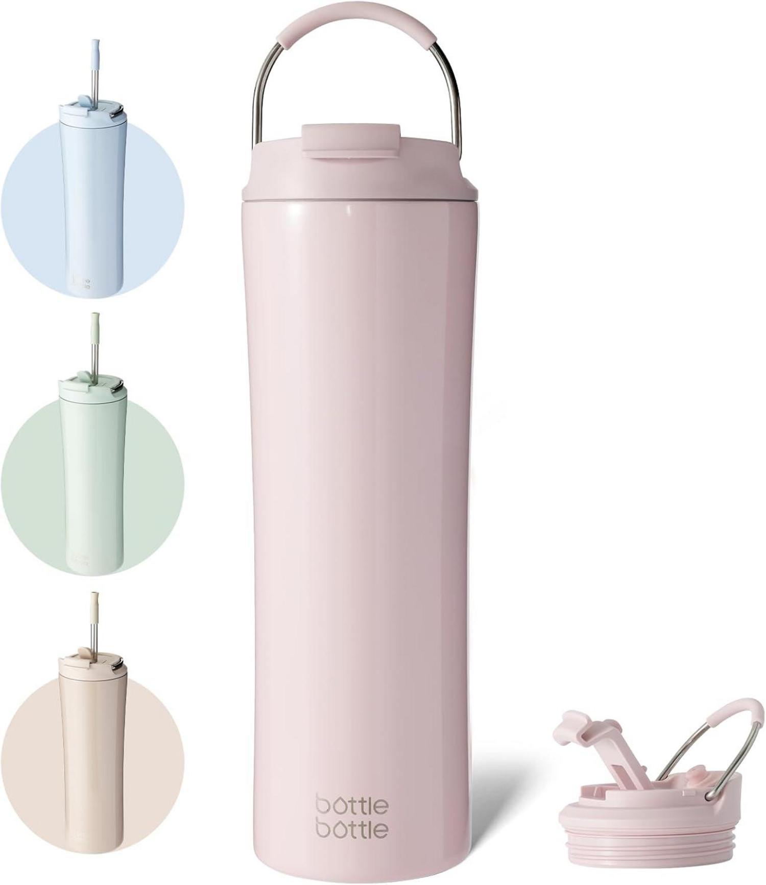 Isolierter Kaffeebecher 680 ml Strohhalm und Griff Rosa