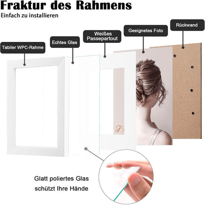 Bilderrahmen 15x20 cm Weiß 6er-Set Holzrahmen Echtglas