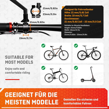 HENMI E-Bike Fahrradspiegel HD Konvexspiegel, Große Spiegelfläche Rückspiegel, Schlagfestes Echtglas für Lenker Links
