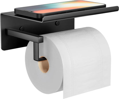 Toilettenpapierhalter Schwarz ohne Bohren mit Ablage und Klebemontage