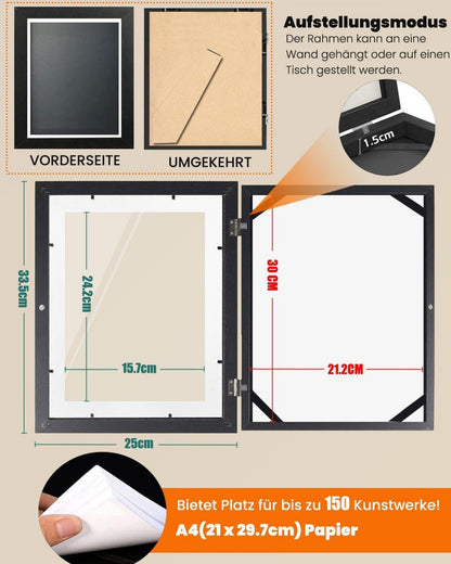 Bilderrahmen a4 Kinderzeichnungen Kunstfotorahmen schwarz A4 Wand oder