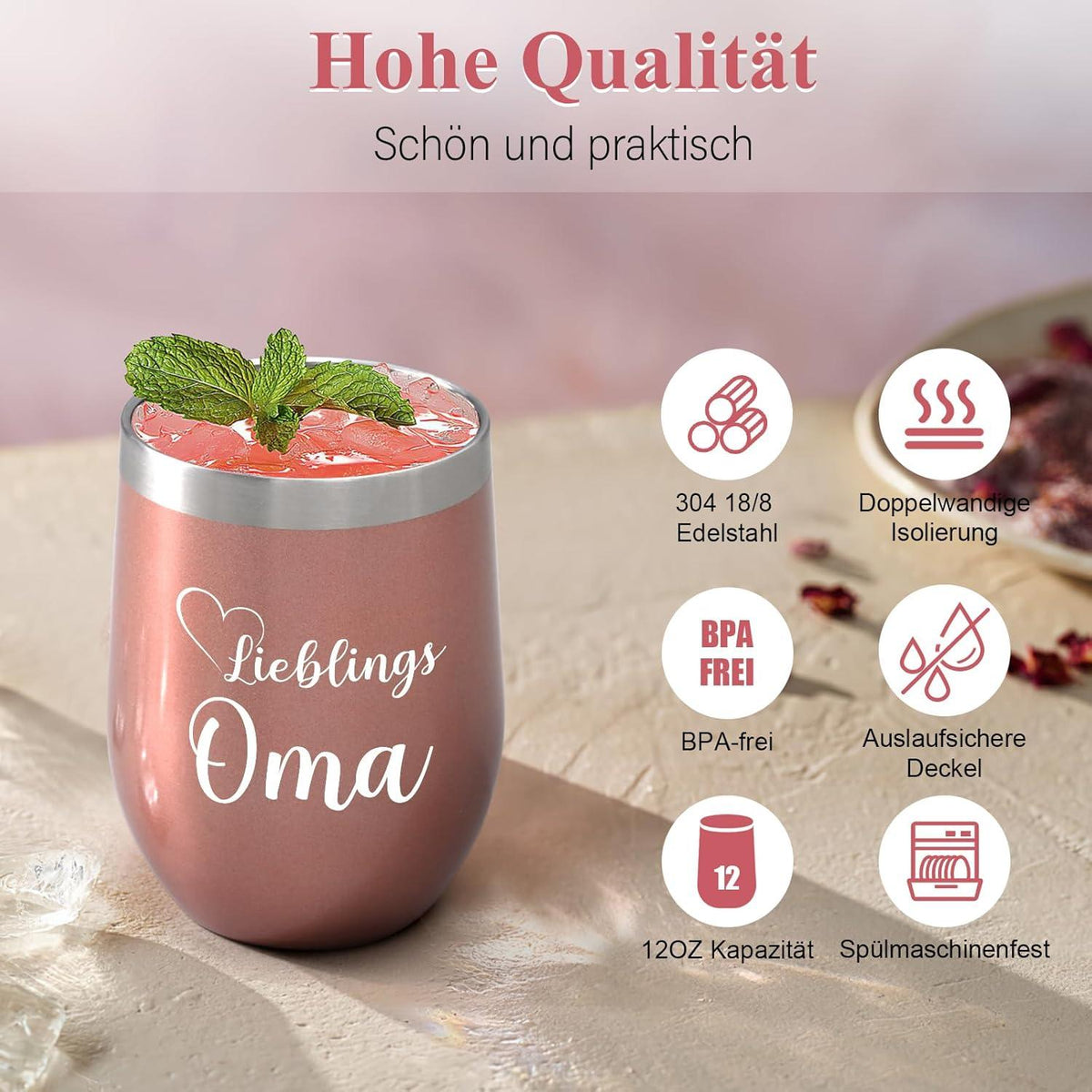 Livole Oma Geschenk Weihnachten Tasse Thermobecher Edelstahl
