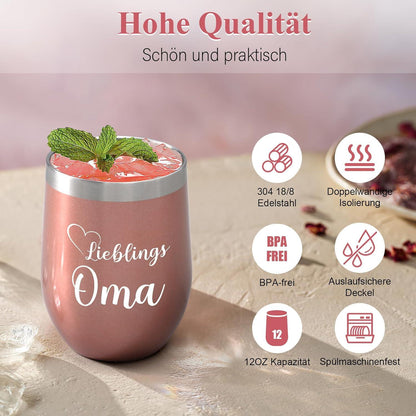 Livole Oma Geschenk Weihnachten Tasse Thermobecher Edelstahl