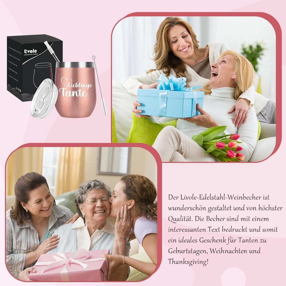 Livole Tante Geschenk Weihnachten Kaffeebecher 350ml Thermo