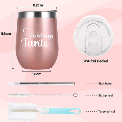Edelstahl Weinbecher Tante Geschenk Weihnachten 350ml Thermo