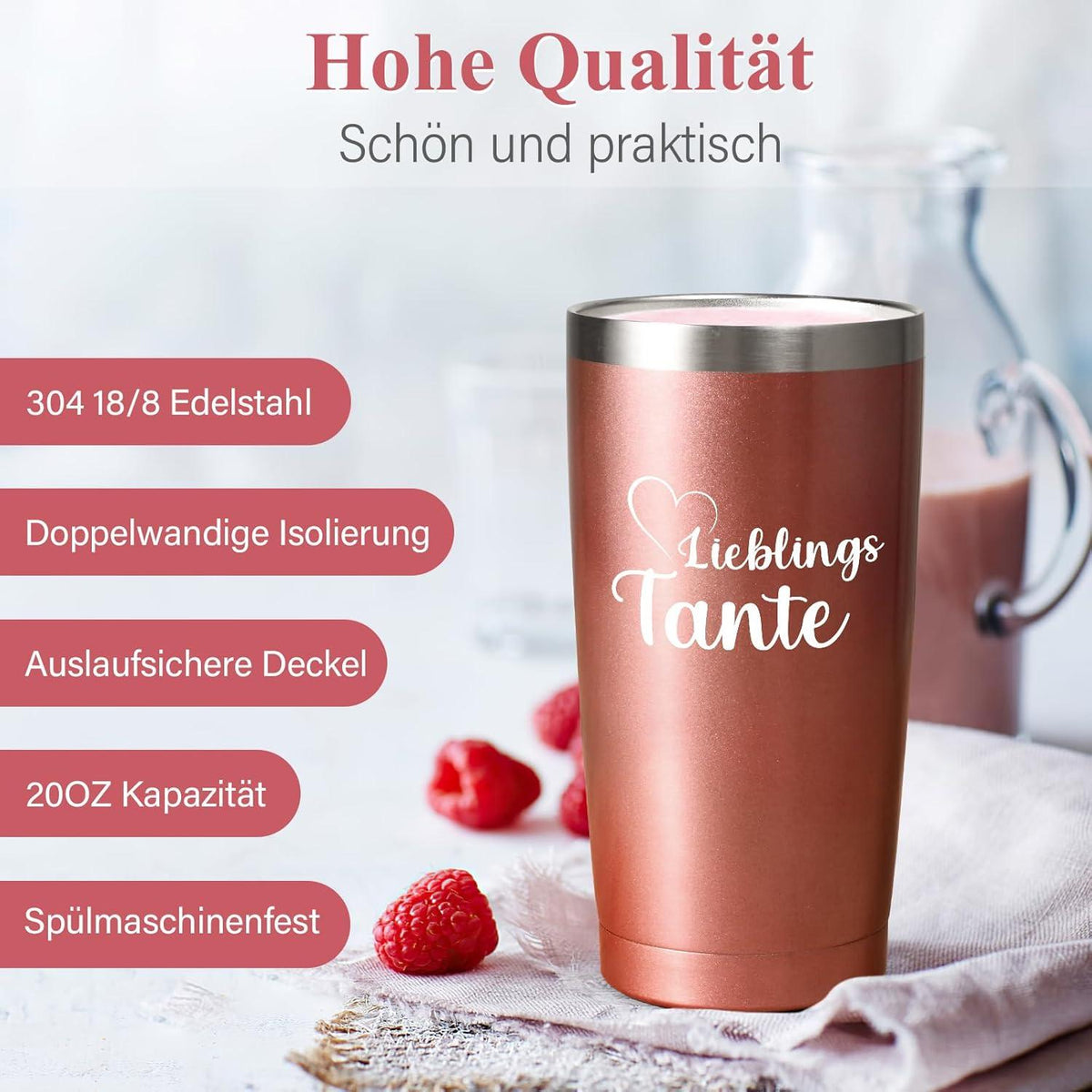 Edelstahl Kaffeebecher to go Tante Geschenk 600ml Thermo mit