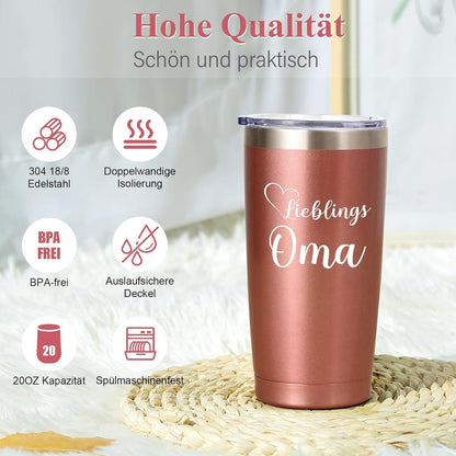 Isolierter Kaffeebecher 600ml - Thermobecher Lieblings Oma - Geschenk für Oma, Großmutter - Weihnachtsgeschenke