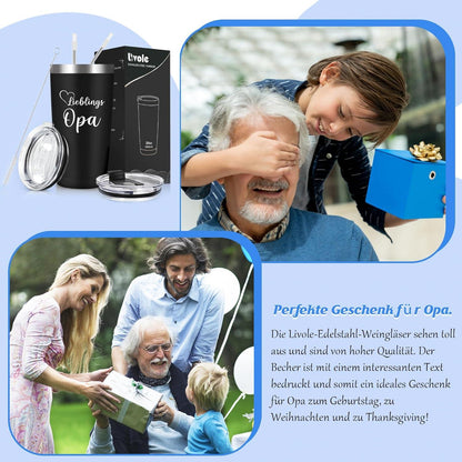 Livole Opa Geschenk 600ml Thermobecher Edelstahl 20oz Kaffee Becher