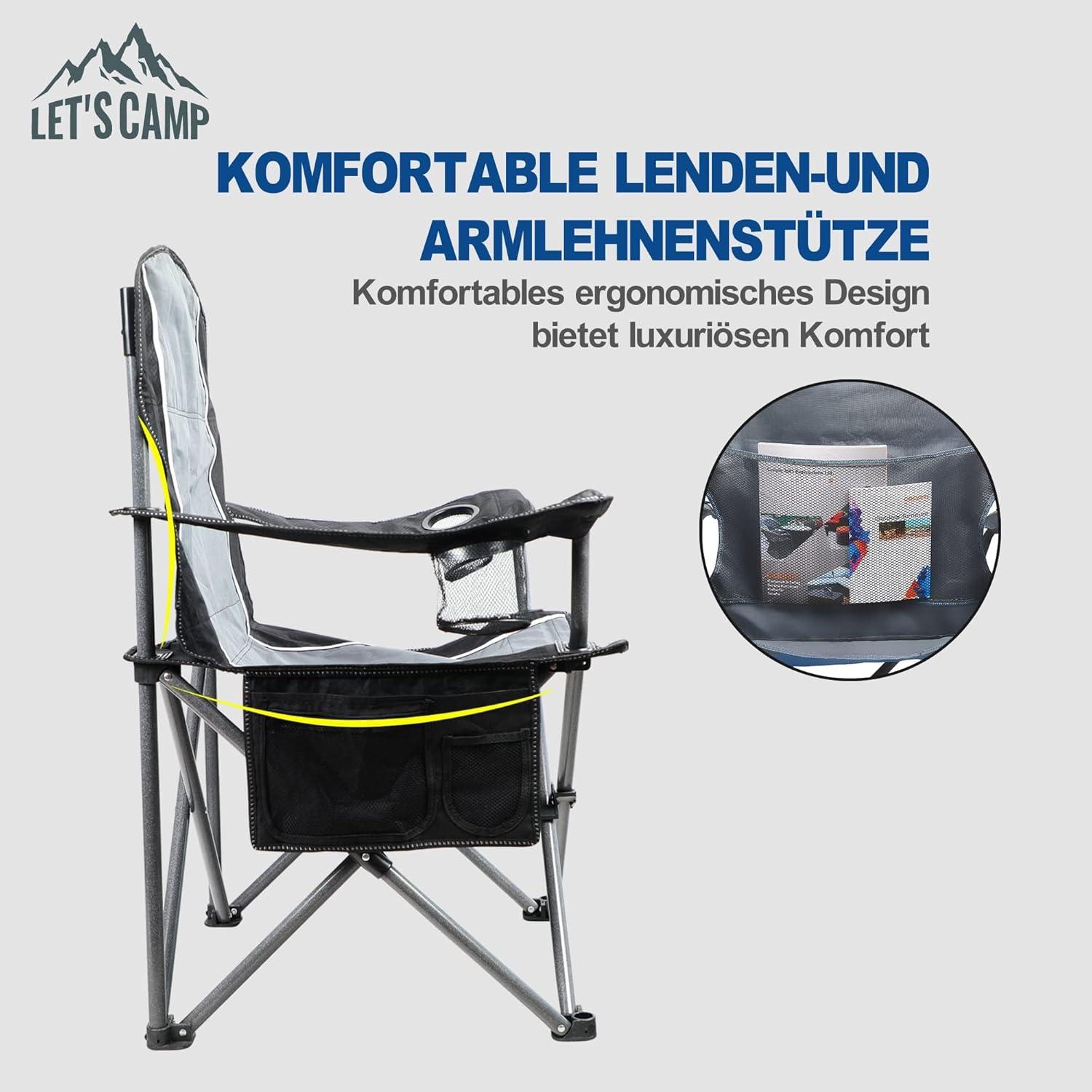 Campingstuhl Faltbar XL mit Getränkehaltern Tragetasche bis 160kg