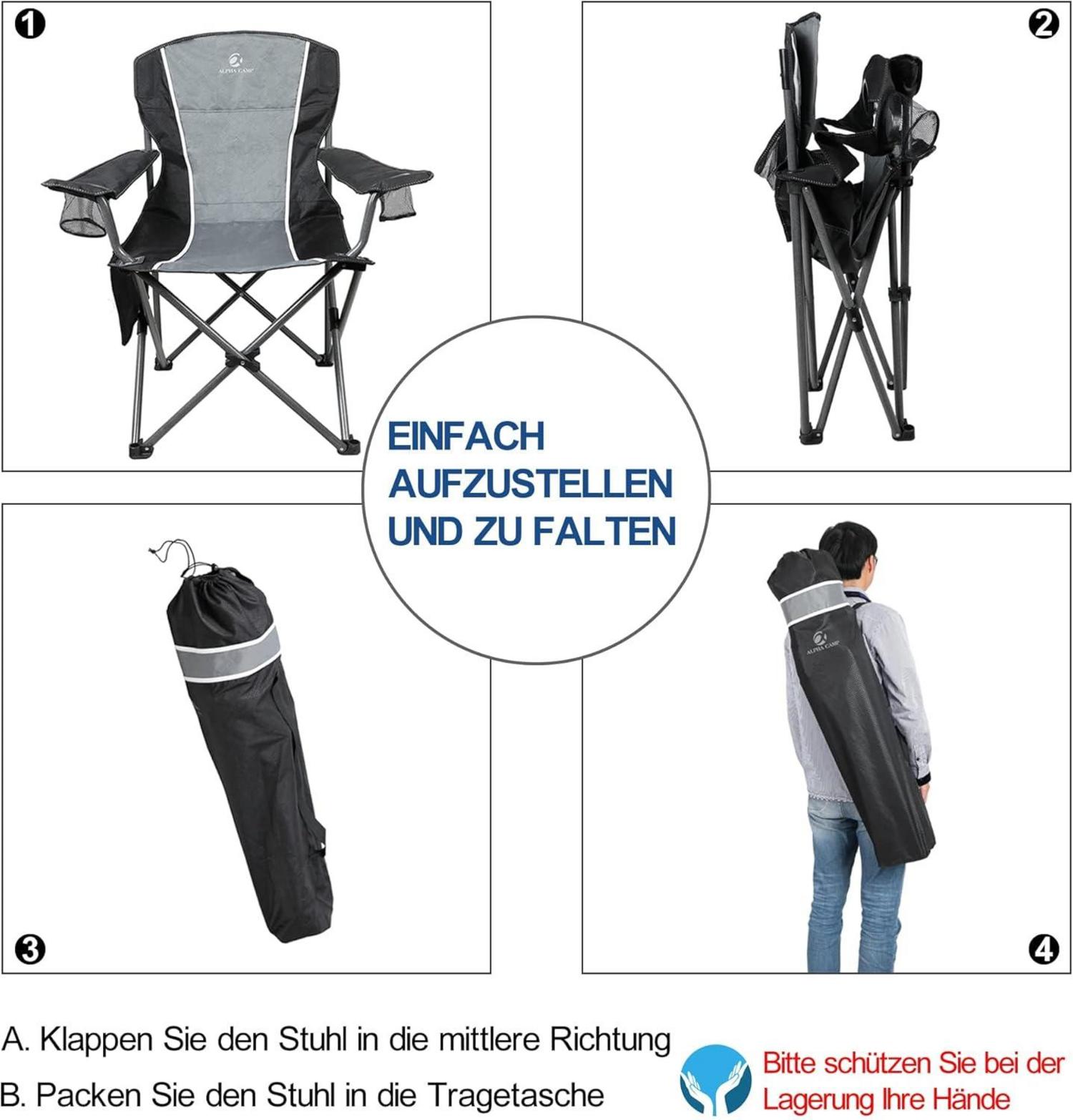 XXL Campingstuhl Klappstuhl Faltbar mit Getränkehaltern Tragetasche bis 160kg