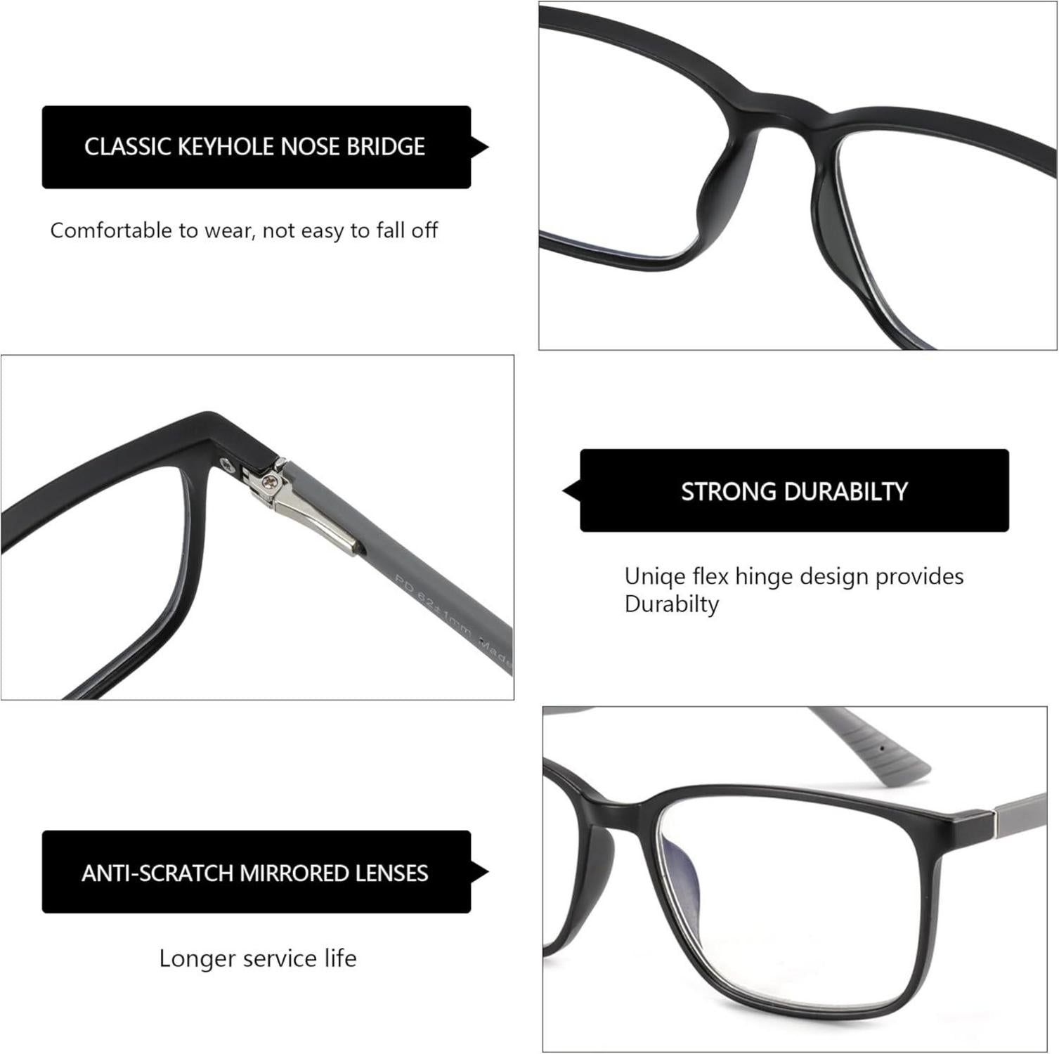 Blaulichtfilter Lesebrille Herren Eckige Rahmen Anti-Glanz
