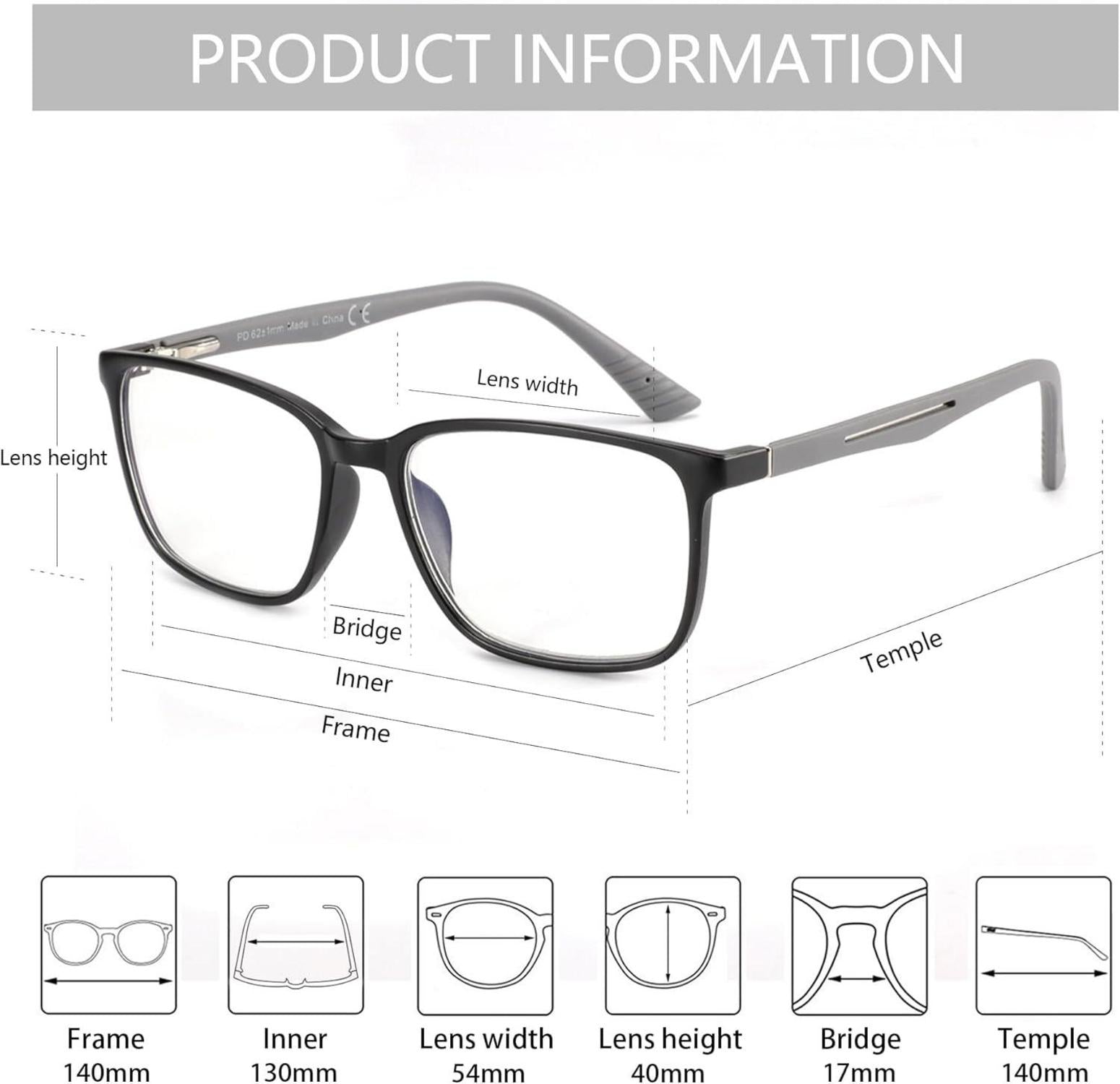 Blaulichtfilter Lesebrille Herren Eckig Anti-Glanz Computerbrille