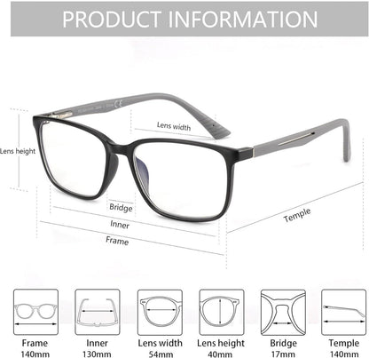 Blaulichtfilter Lesebrille Herren Eckig Anti-Glanz Computerbrille