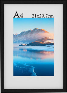 Schwarzer A4 Holz Fotorahmen mit Passepartout für Wand & Tischplatte