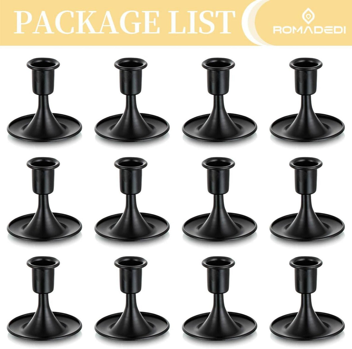 Romadedi Kerzenständer Stabkerzen Schwarz Klein 12er Set Vintage Deko