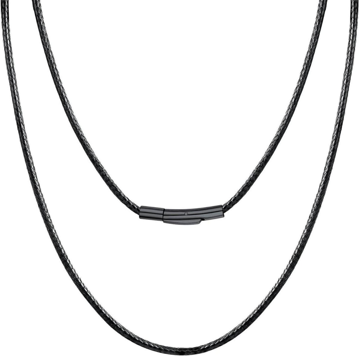 Schwarze geflochtene Wachsschnurkette 61cm 2mm Edelstahl