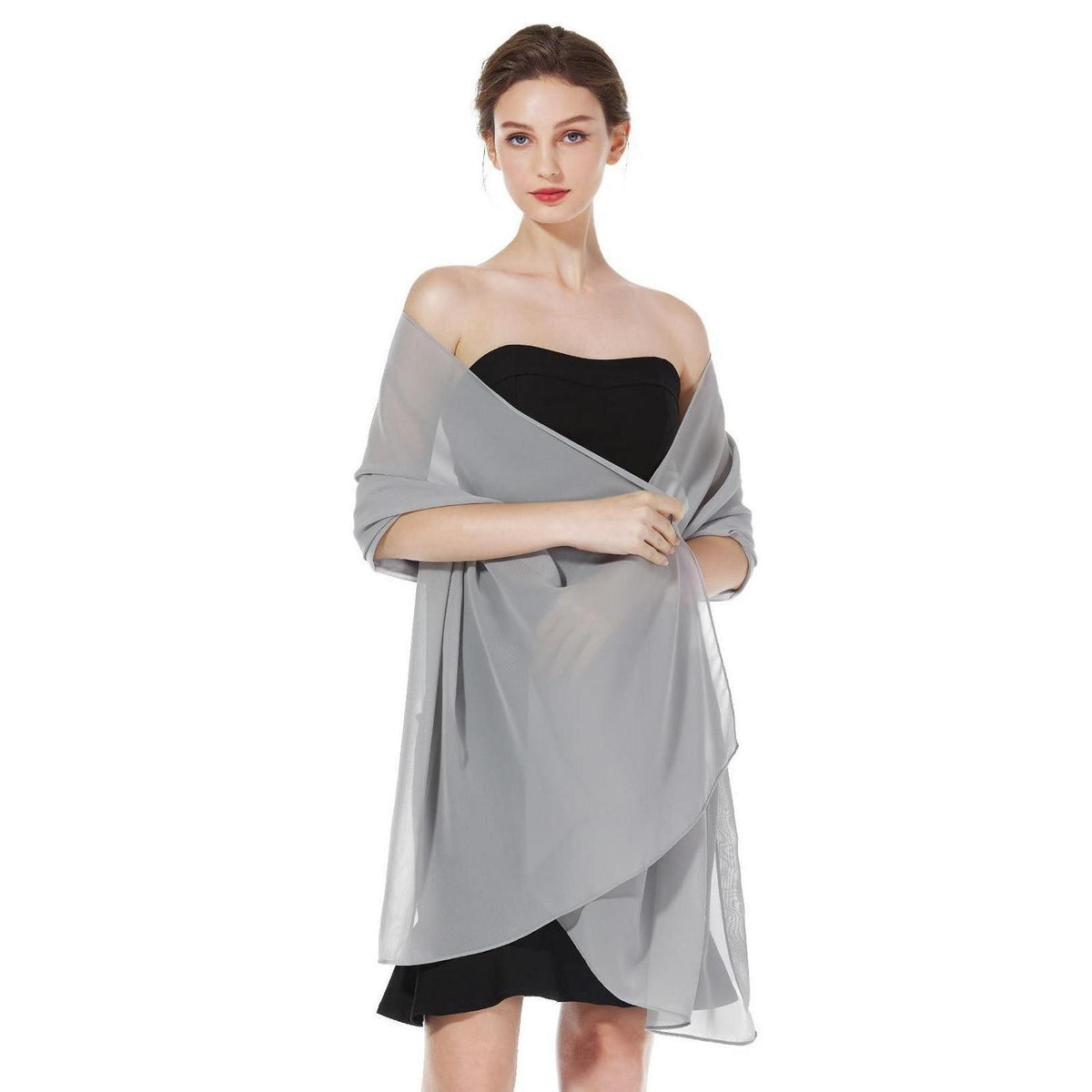 Chiffon Stola Damen Festlich Silbergrau - Elegante Schultertuch