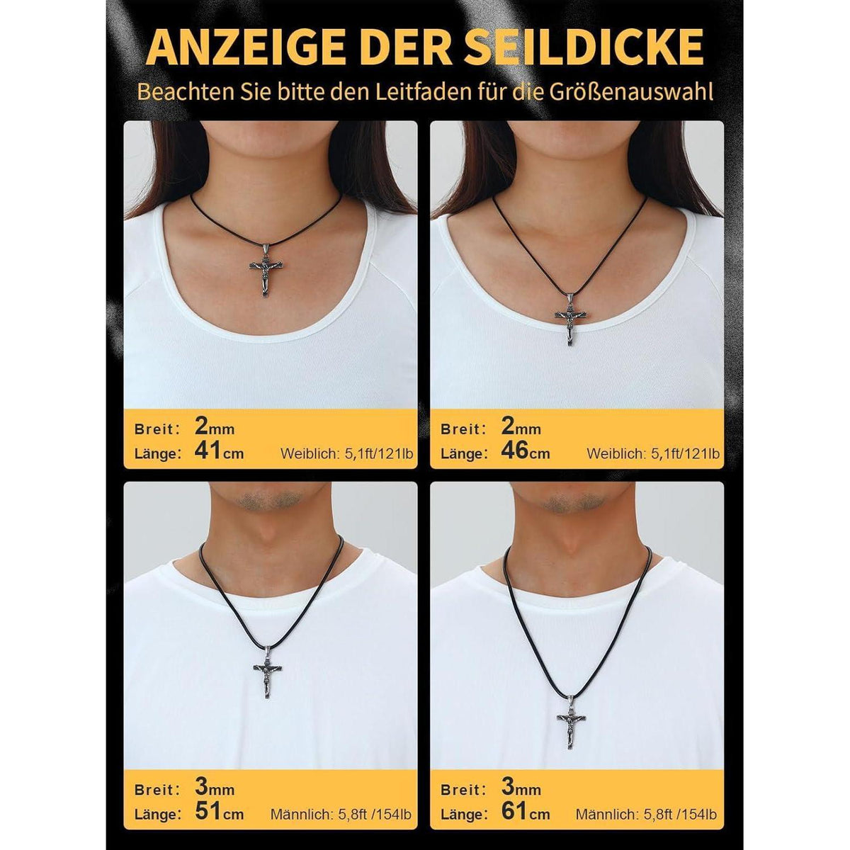 Geflochtene Wachskette mit Edelstahlverschluss 3mm 41cm Schwarz