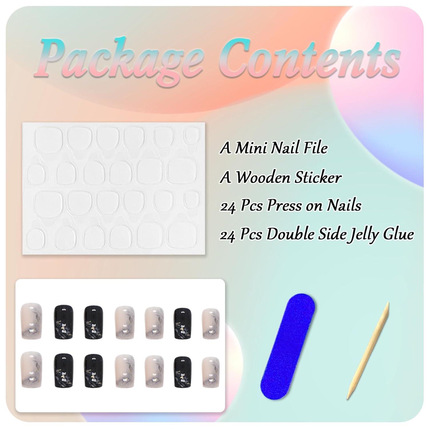 24 Stück Dunkelblaue French Wellen Nägel Aufkleben Acryl Nagelkleber