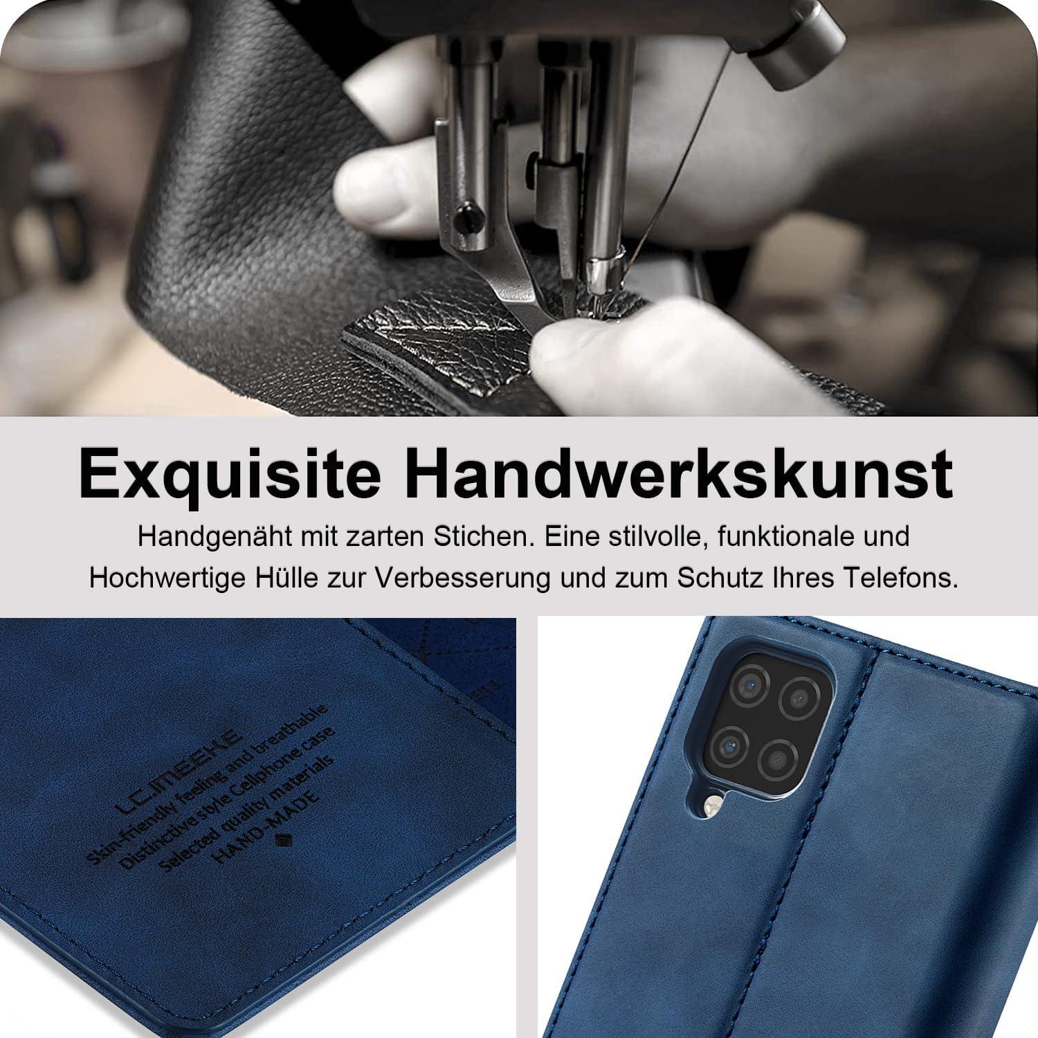Handyhülle Samsung Galaxy A12 M12 Leder Wallet Stoßfest Blau