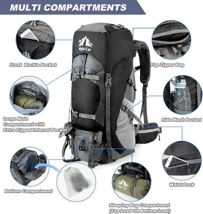 Night Cat Trekkingrucksack 90L Schwarz Herren Damen Camping Wandern