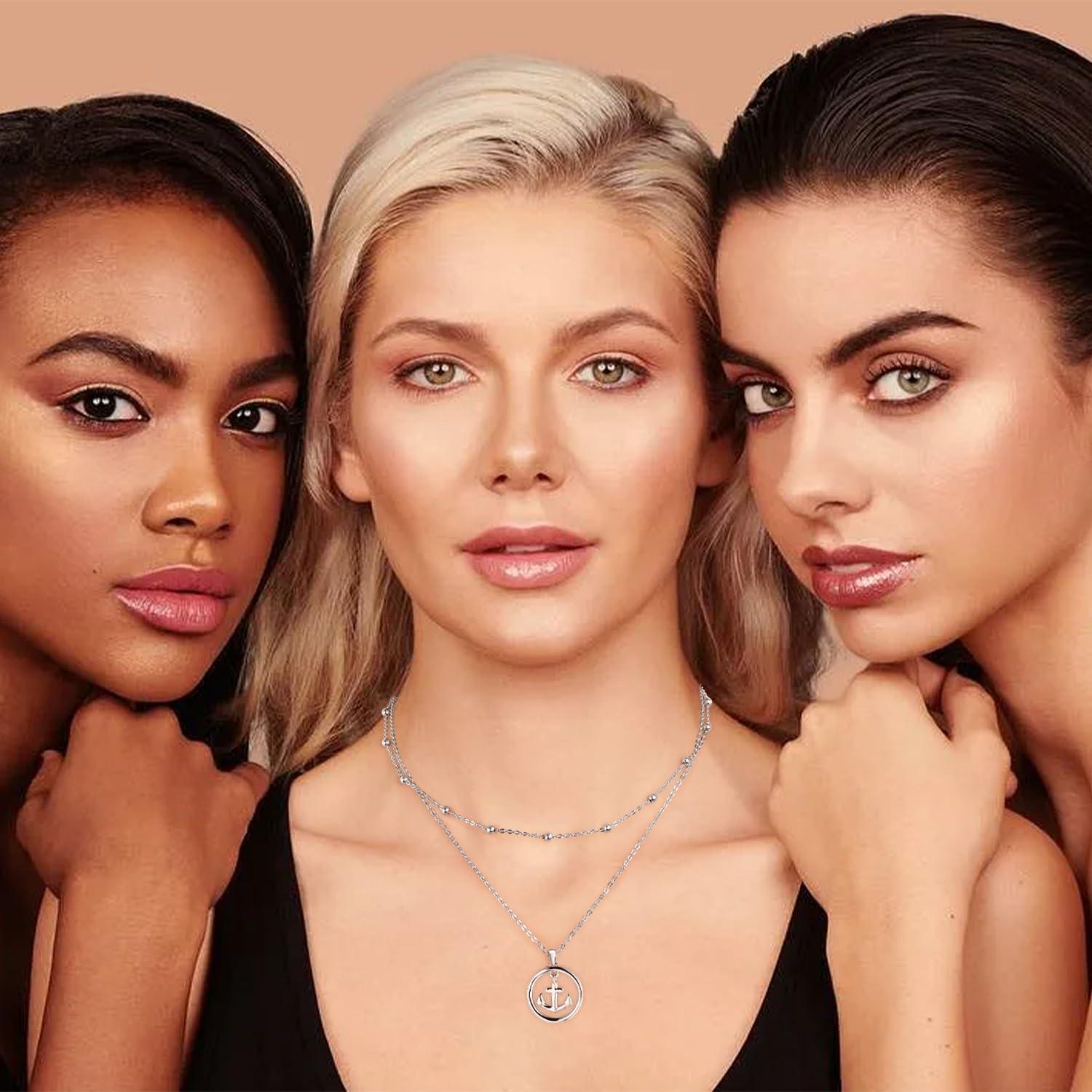 Damen Halskette 925 Silber Anker Charm Geschenk für Mutter Freundin