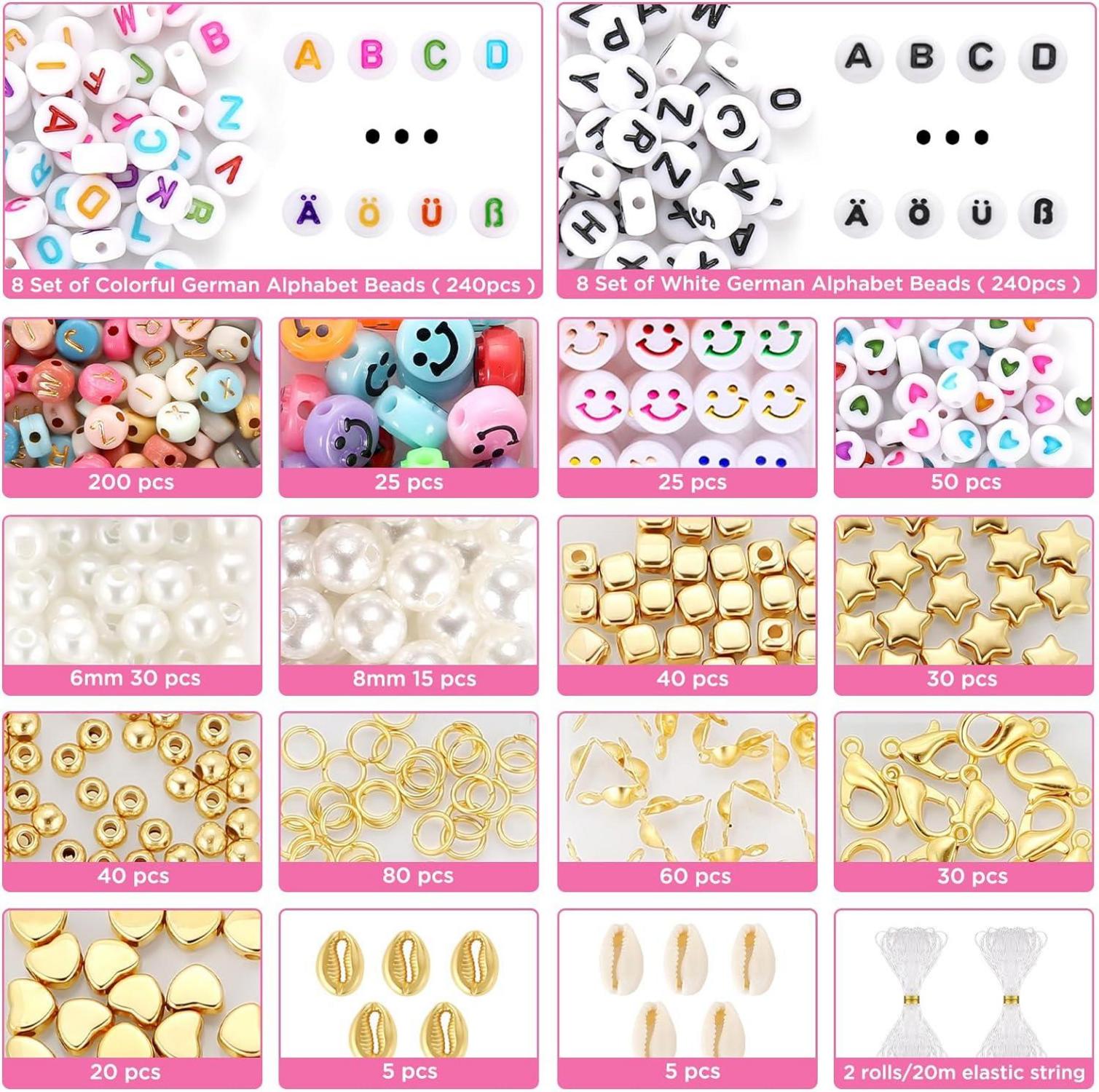DIY Perlen Set 3mm - 120 Farben, Buchstabenperlen, Charms