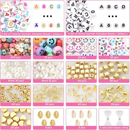 DIY Perlen Set 3mm - 120 Farben, Buchstabenperlen, Charms
