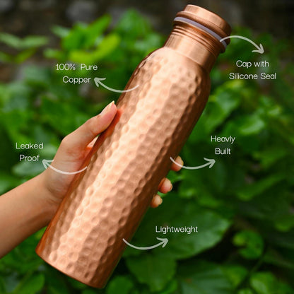 Kupfer Wasserflasche 1000 ml aus gehämmertem