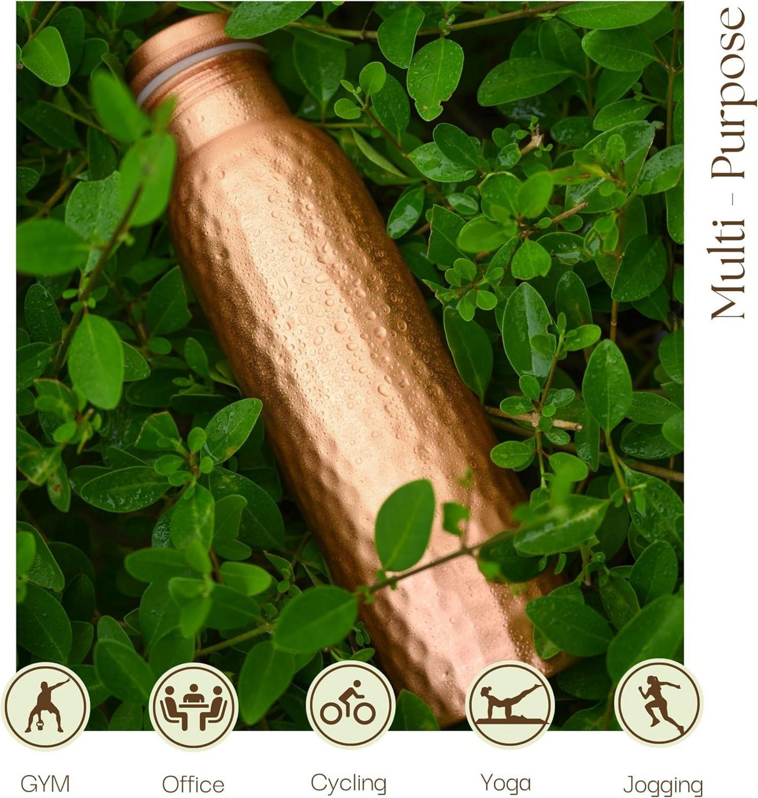 Kupfer Wasserflasche gehämmert 34 oz Ayurveda Fitness Yoga 1000 ml