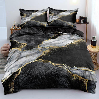 Marmor Grau Schwarz Bettwäsche Set 220x240 cm Mikrofaser