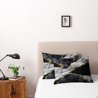 Marmor Grau Schwarz Bettwäsche Set 220x240 cm Mikrofaser