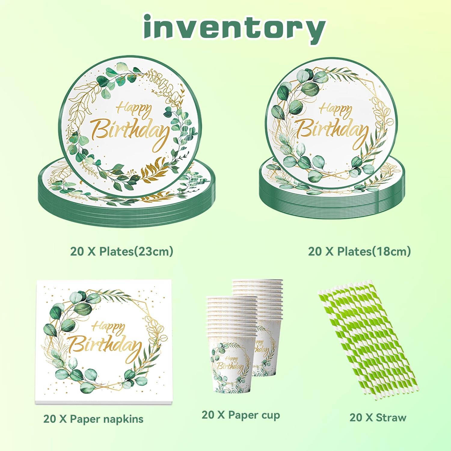 Geburtstags Partygeschirr Set Eukalyptus Happy Birthday Deko