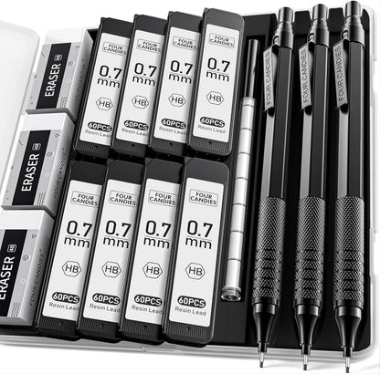 Druckbleistift-Set mit 480 St. HB-Minen, Radiergummis und