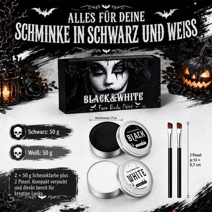 Halloween Schminke Set Schwarz Weiß für Gesicht und Körper