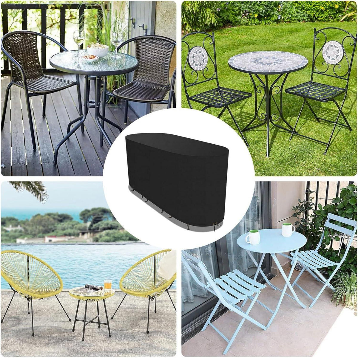 Bistro Set Abdeckung wasserdicht UV-geschützt 420D Oxford Stoff Schwarz