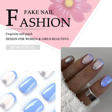 24 Stück Acryl Nägel Blau Weiß Künstliche Fingernägel