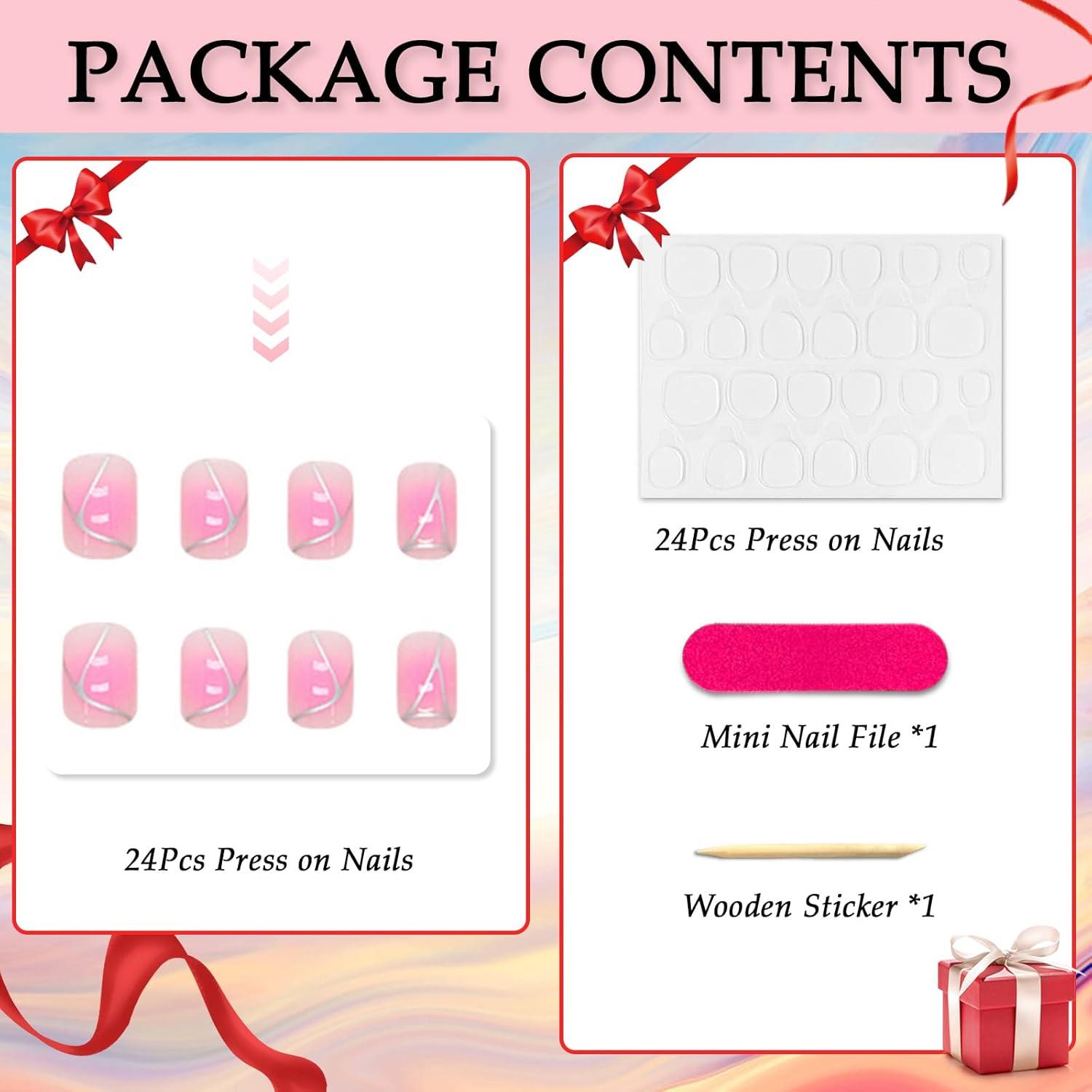 24er Set French Rouge Gradient Press on Nails mit Klebepads