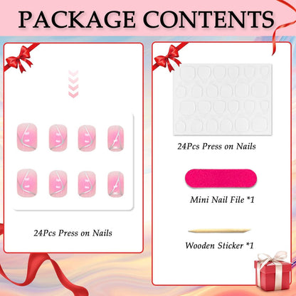 24er Set French Rouge Gradient Press on Nails mit Klebepads
