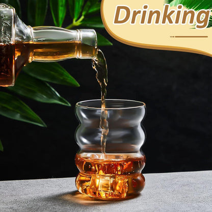 ALINK 350ml Gerippte Trinkgläser Set of 2 Glass Straws Wave Cocktail