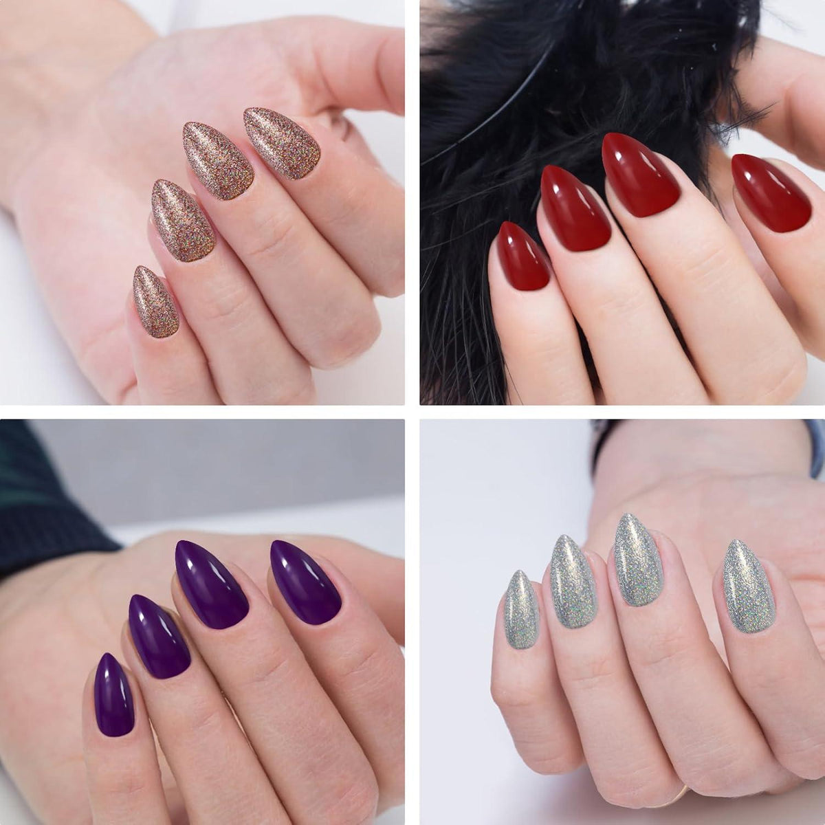 576 Pcs Glitzer Mandel Nägel Aufkleben Set mit Nagelfeile