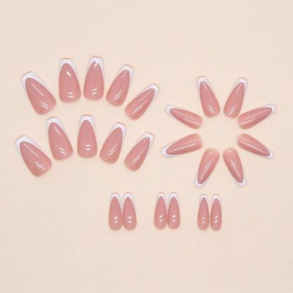 24er Set Eckige Mittellange French Tip Kunstnägel Nude Rosa