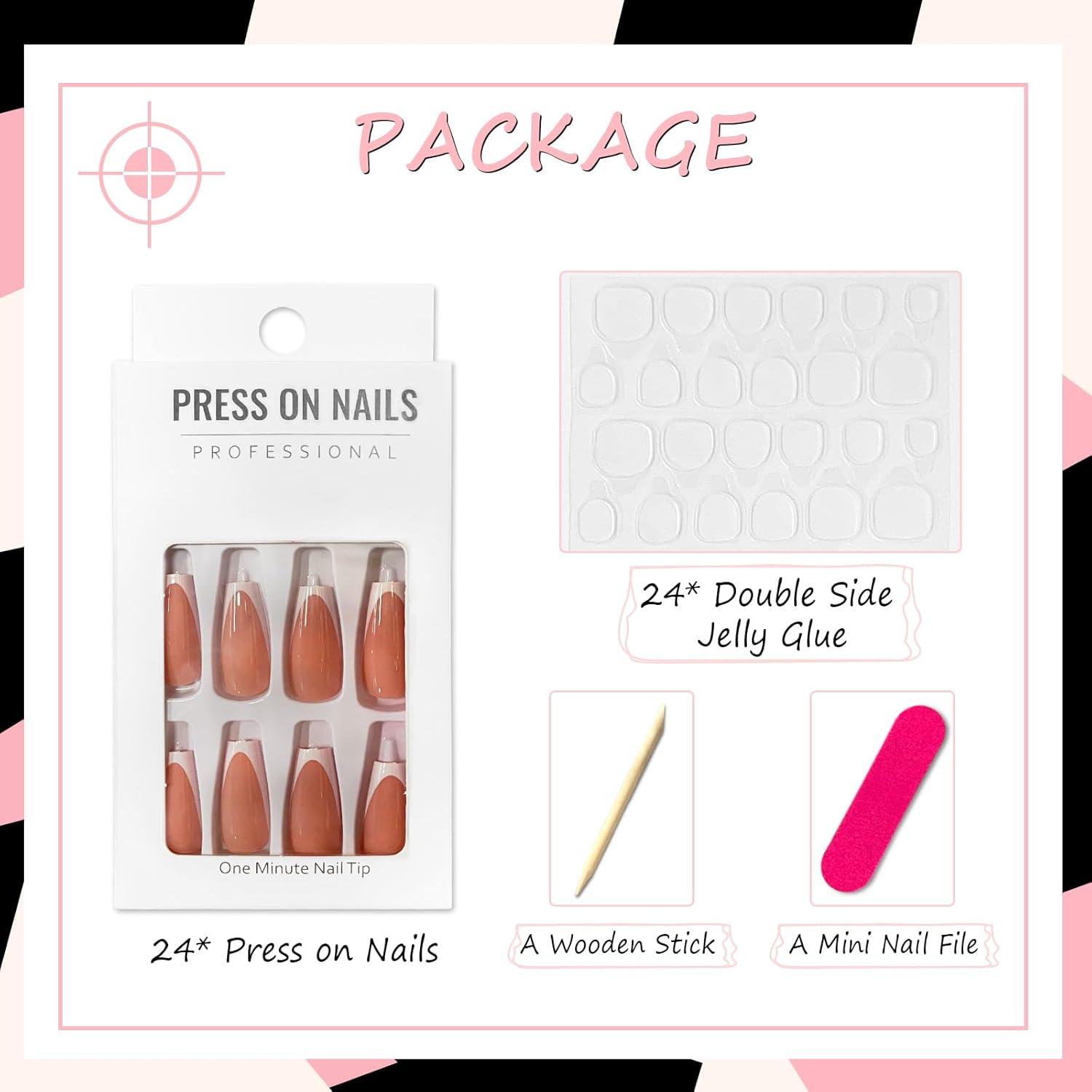 24x Acryl Nägel French Tips Rosa Square Full Cover Ballerina Mittellang