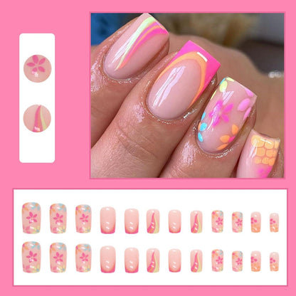 24 Stück Acryl Nägel Blumen Press on Nails Full Cover Set